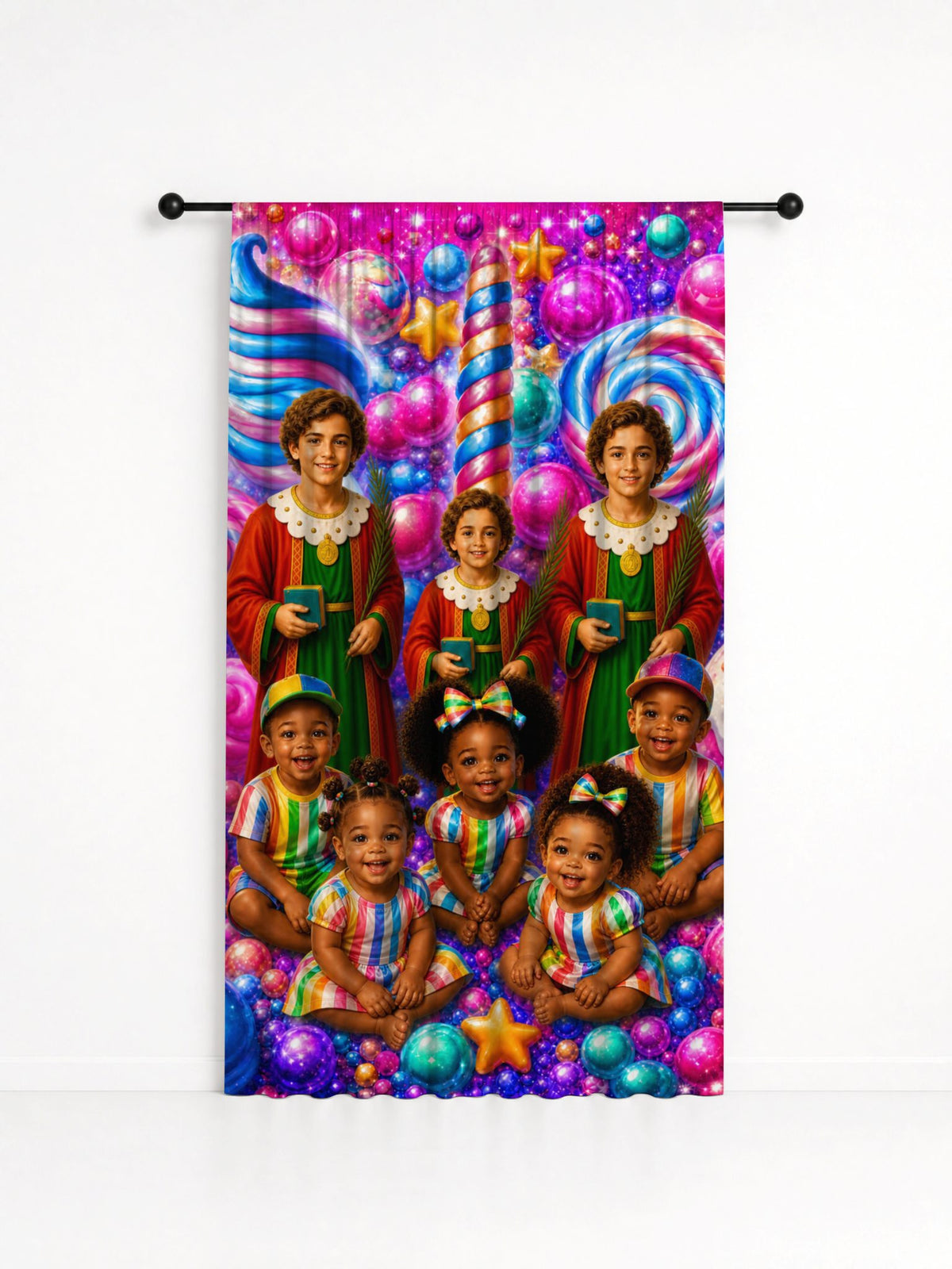 Cortina Decorativa Bala de Erê Entidade Umbanda - Coleção Ibejada, estampa 2