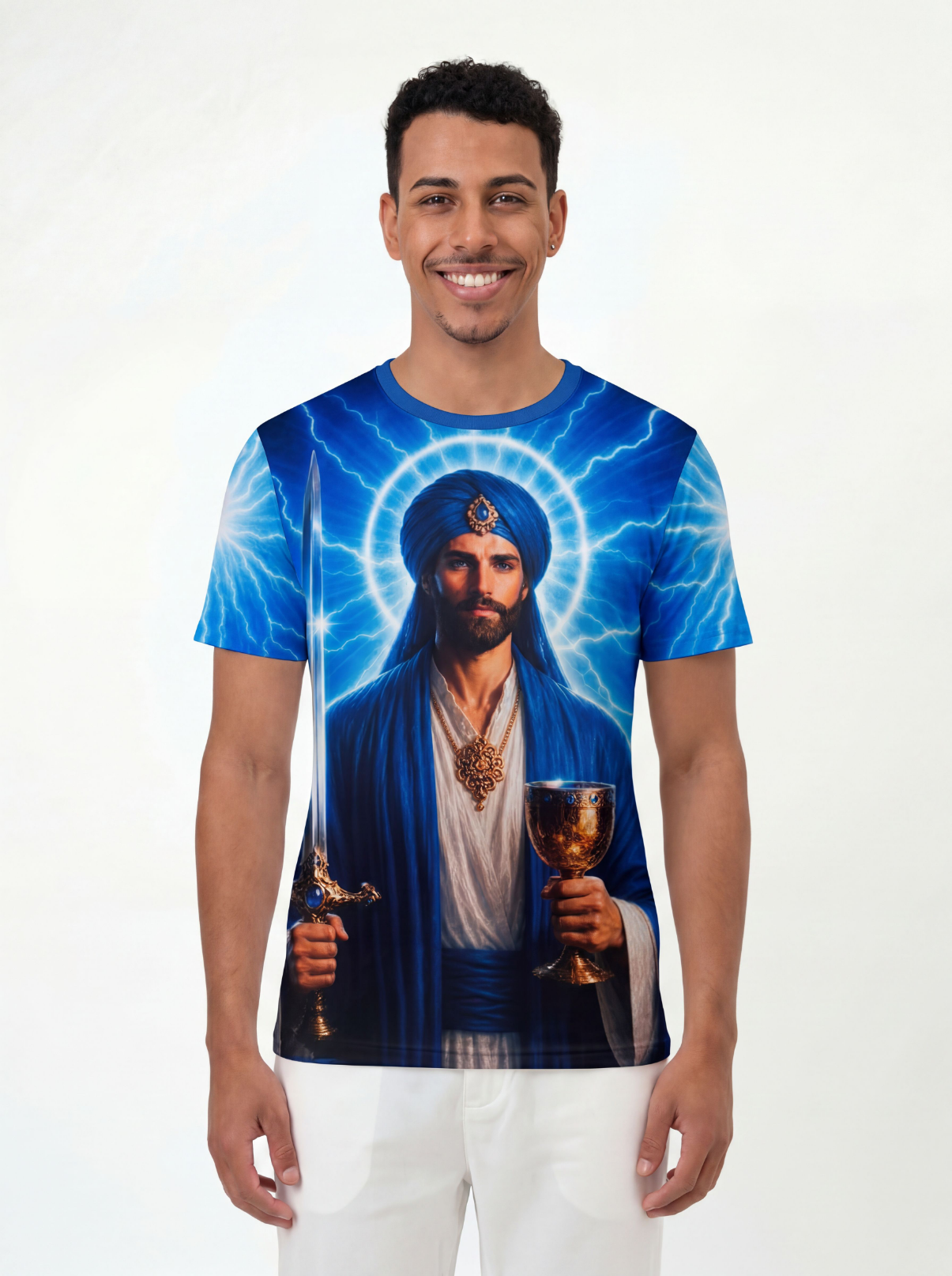 Camiseta El Morya Primeiro Raio Fraternidade Branca - Coleção 7 Raios | Trajes de Luz