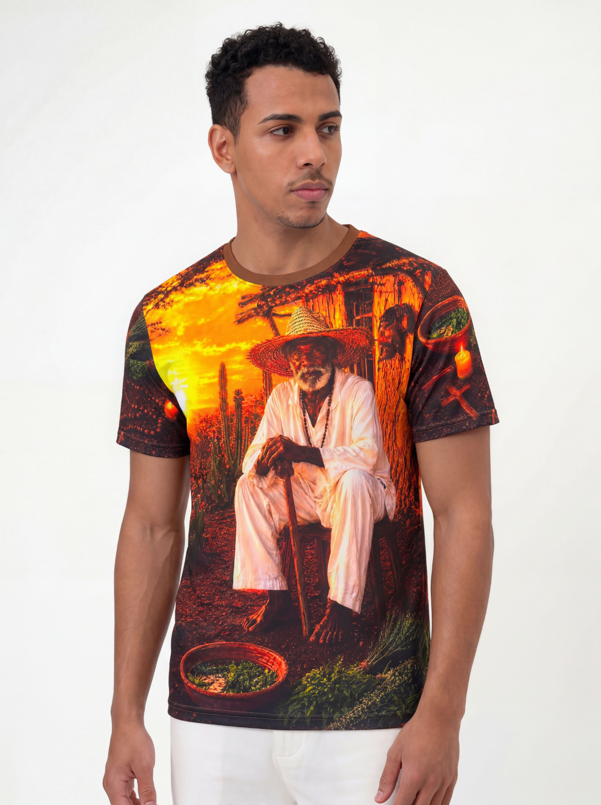Camiseta Preto Velho Pai Joaquim Entidade Umbanda - Coleção Santas Almas | Trajes de Luz