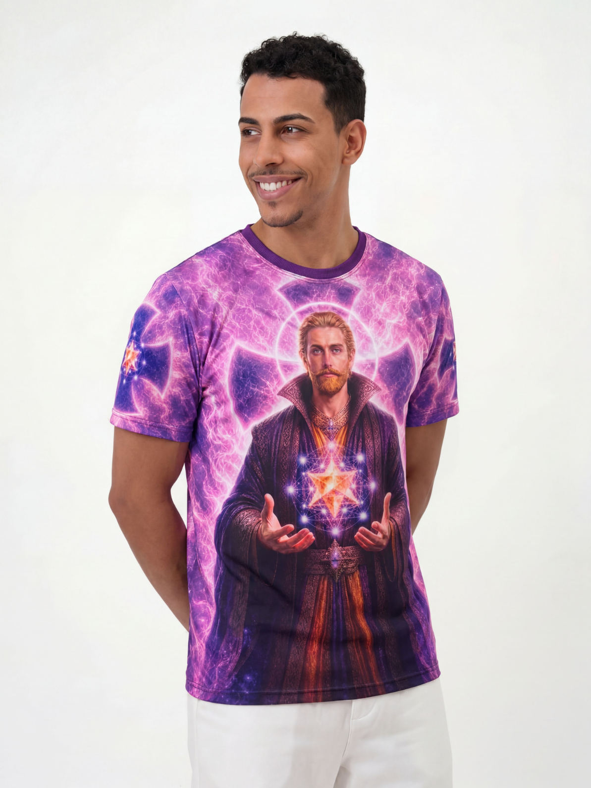 Camiseta Saint Germain Sétimo Raio Fraternidade Branca - Coleção 7 Raios | Trajes de Luz