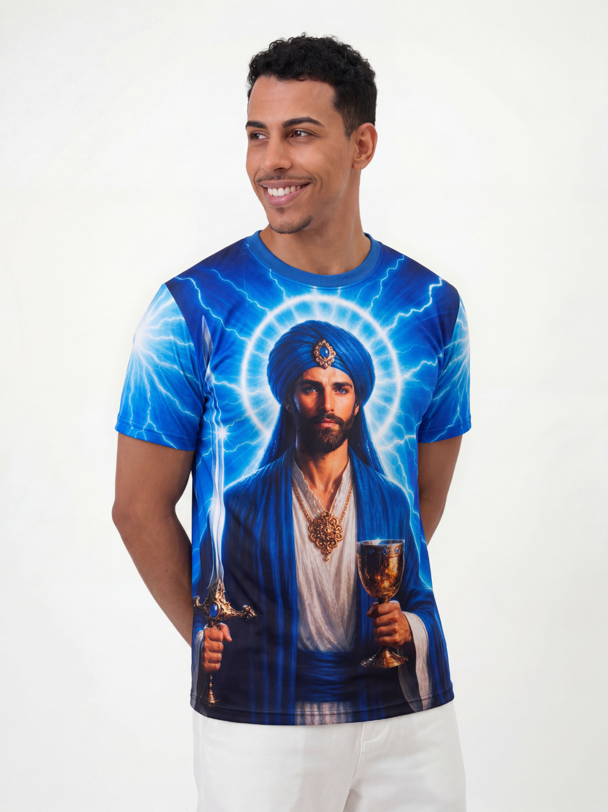 Camiseta El Morya Primeiro Raio Fraternidade Branca - Coleção 7 Raios | Trajes de Luz