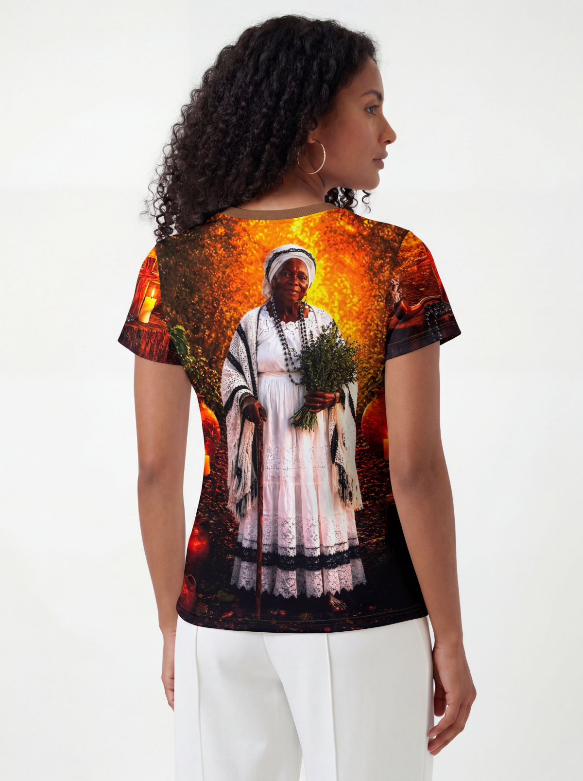 Camiseta Umbanda Preta Velha Maria Conga Entidade Umbanda - Coleção Santas Almas | Trajes de Luz
