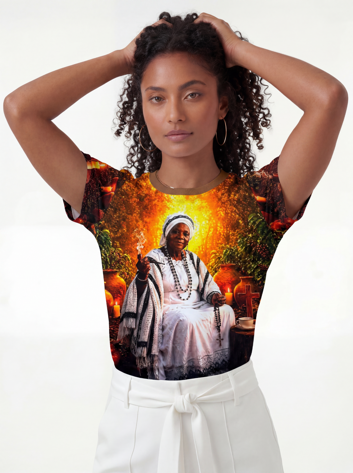 Camiseta Umbanda Preta Velha Maria Conga Entidade Umbanda - Coleção Santas Almas | Trajes de Luz