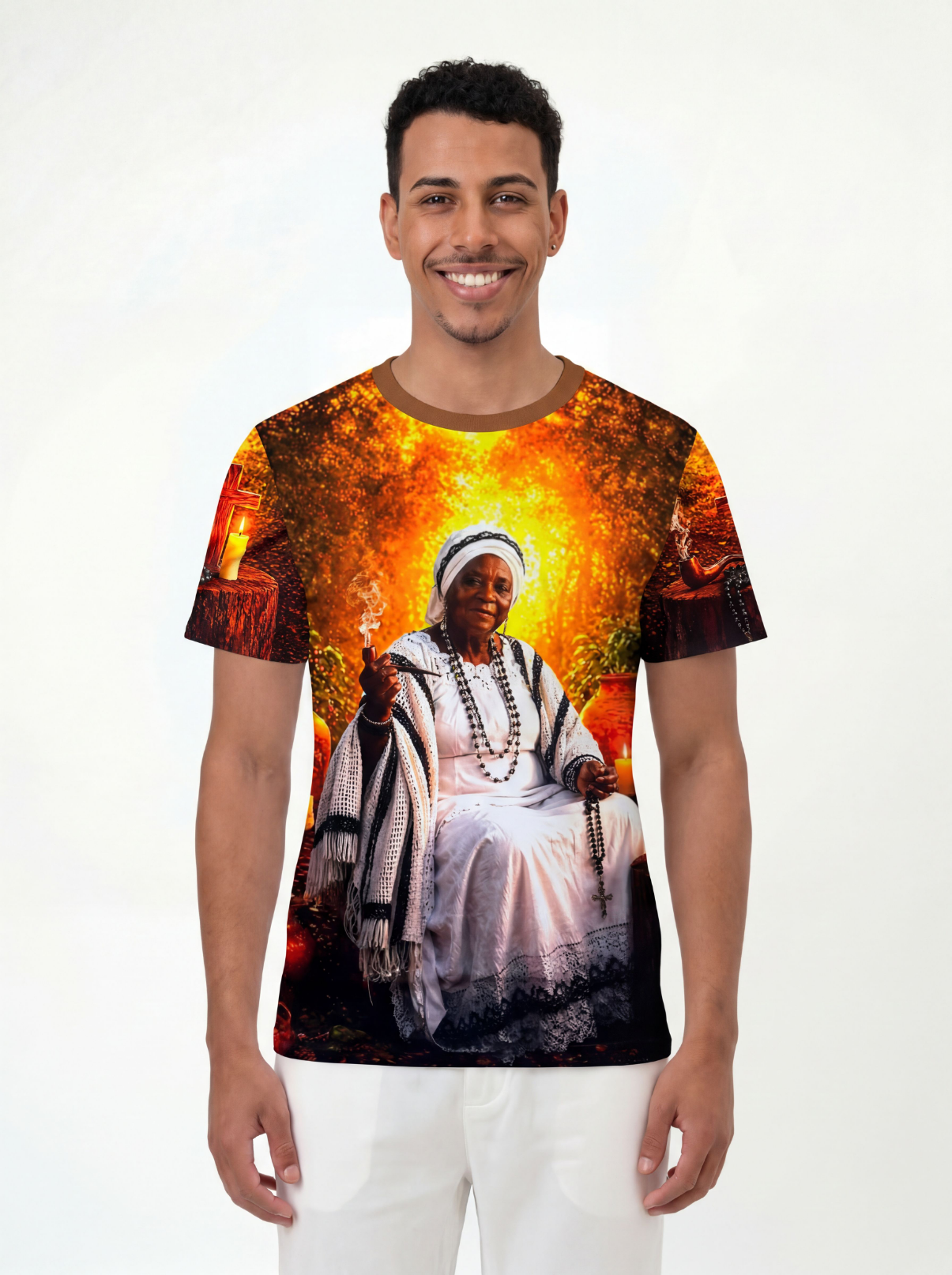Camiseta Umbanda Preta Velha Maria Conga Entidade Umbanda - Coleção Santas Almas | Trajes de Luz