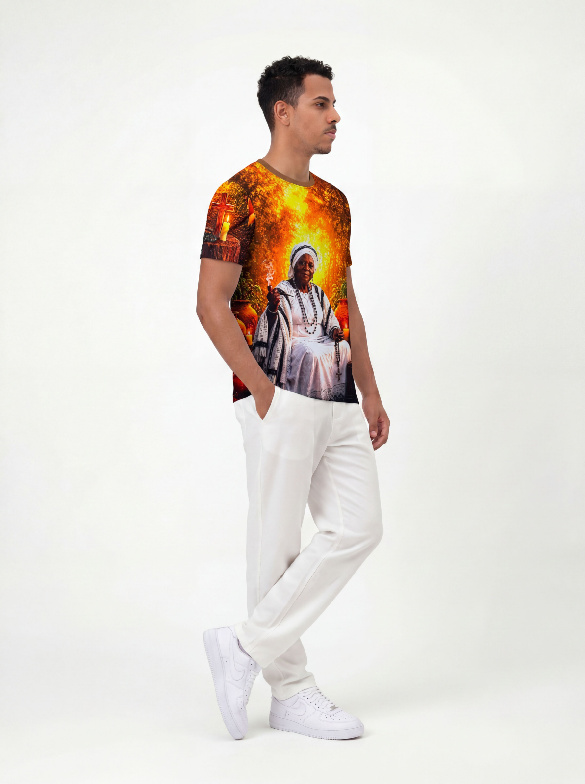 Camiseta Umbanda Preta Velha Maria Conga Entidade Umbanda - Coleção Santas Almas | Trajes de Luz