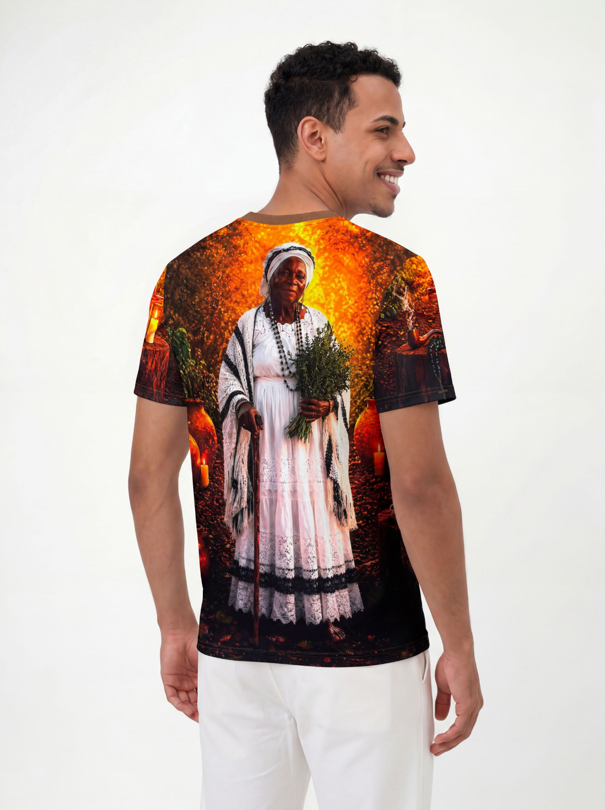 Camiseta Umbanda Preta Velha Maria Conga Entidade Umbanda - Coleção Santas Almas | Trajes de Luz