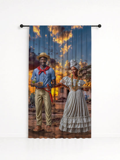 Cortina Decorativa Baianos Entidade Umbanda - Coleção Aruanda, estampa 1