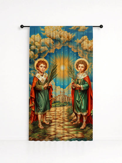 Cortina Decorativa Cosme e Damião - Coleção Sacrossanto, estampa 1