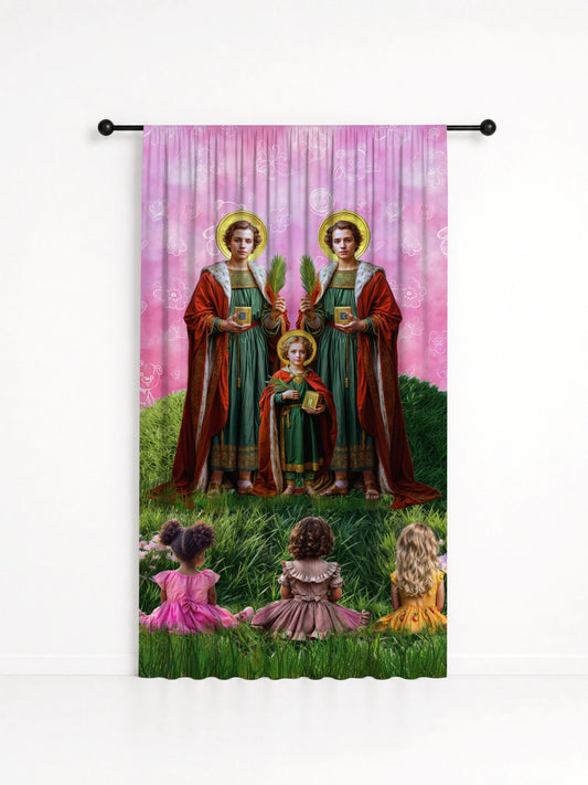 Cortina Decorativa Jardim das Meninas Entidade Umbanda - Coleção Ibejada, estampa 2