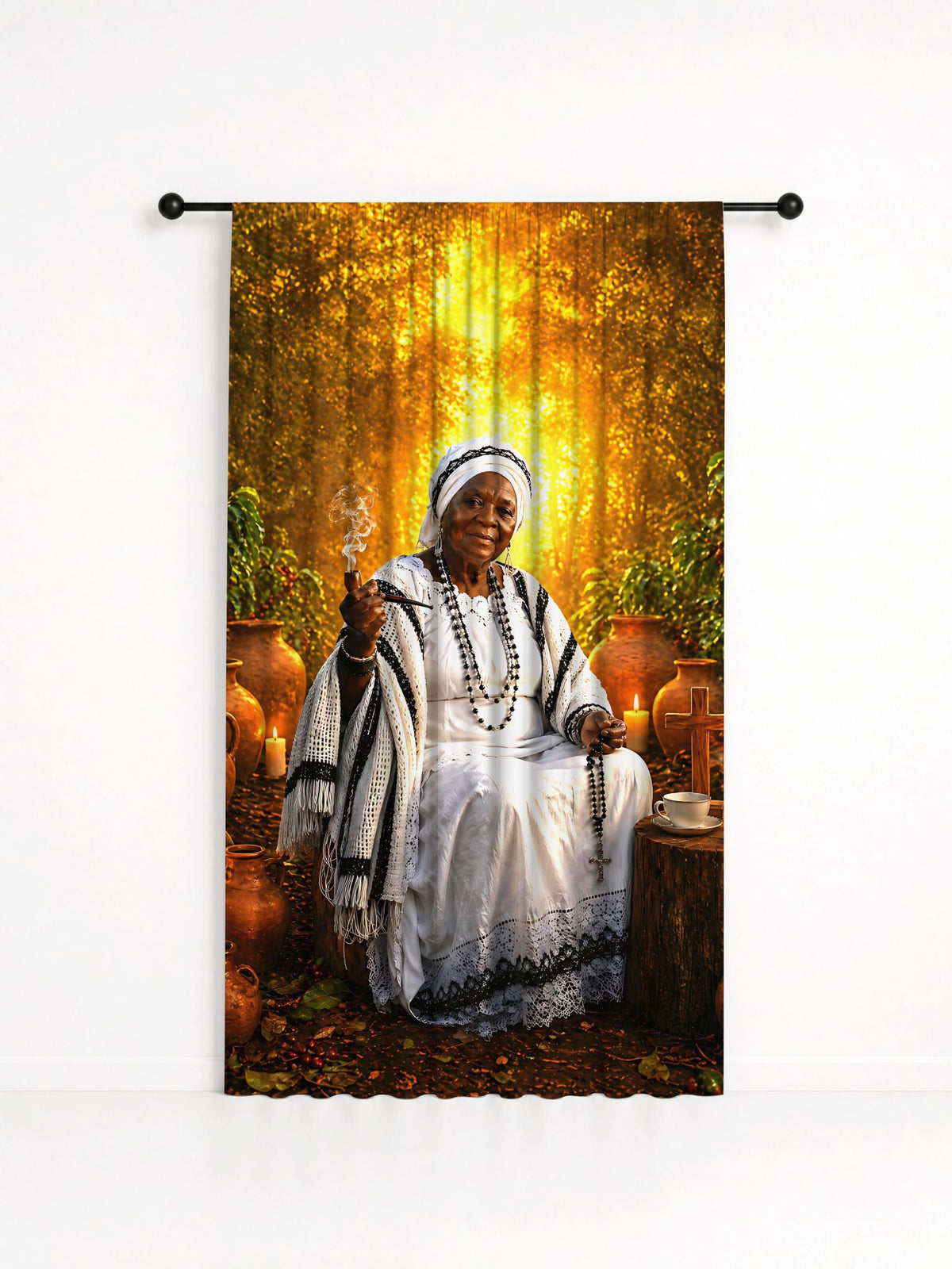 Cortina Decorativa Maria Conga Entidade Umbanda - Coleção Santas Almas, estampa 1