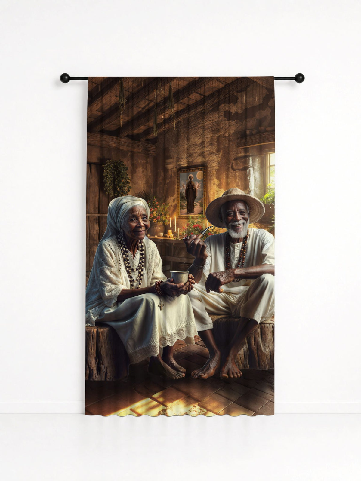 Cortina Decorativa Pretos Velhos Entidade Umbanda - Coleção Aruanda